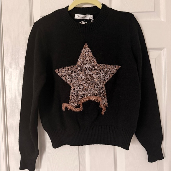 Dior Sweaters - Dior Black Wool/ Cashmere Sweater with Rose-Gold Embellished Star
